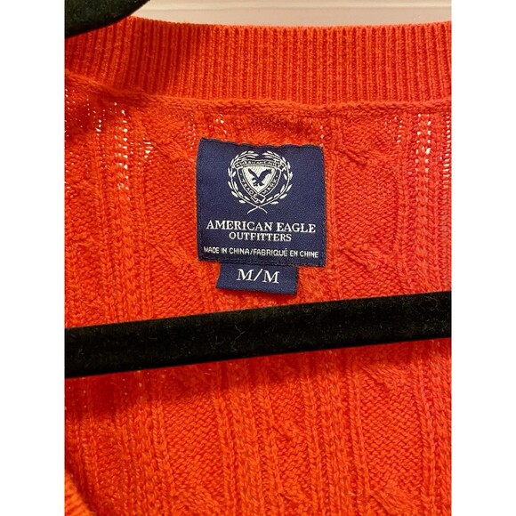 Y2K American Eagle Cable Knit V Neck Sweater Women’s Medium Elena Gilbert Preppy - Picture 10 of 12